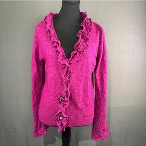 VTG La Ligna Sweater Women’s L Lambswool Blend Knit Coquette Romantic Magenta